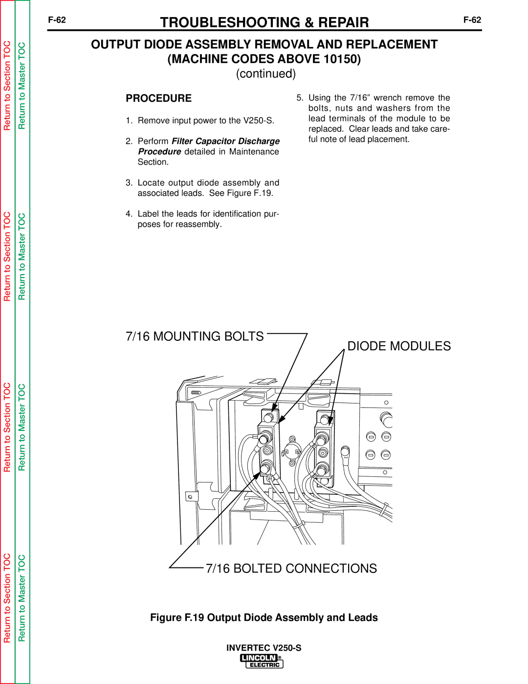 Lincoln Electric V250-S service manual Mounting Bolts Diode Modules Bolted Connections 