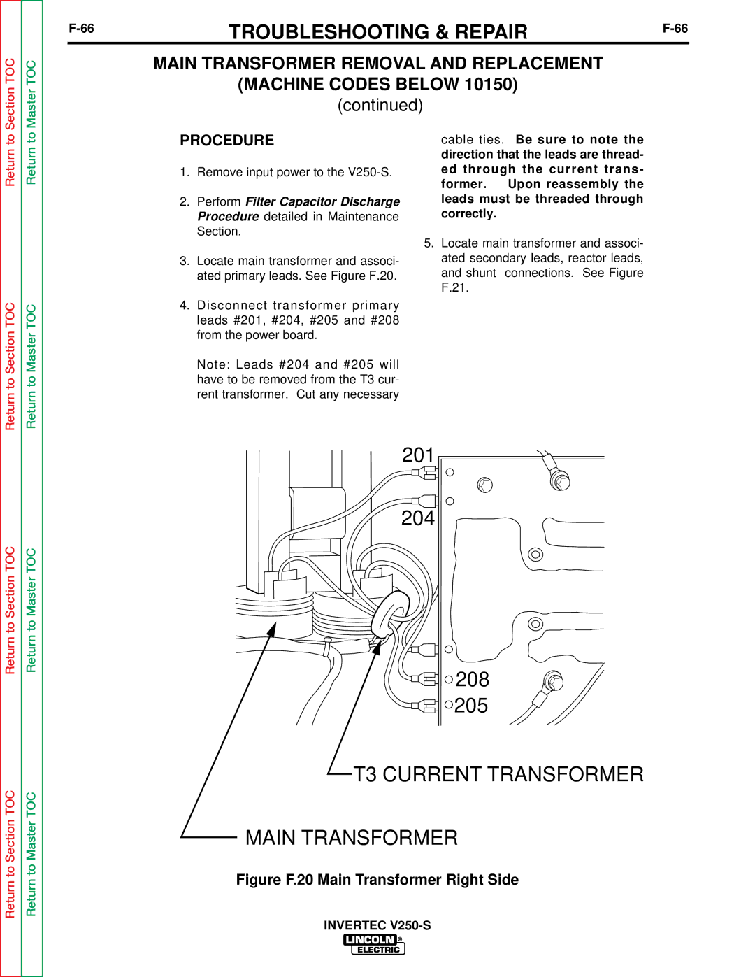 Lincoln Electric V250-S service manual T3 Current Transformer Main Transformer 