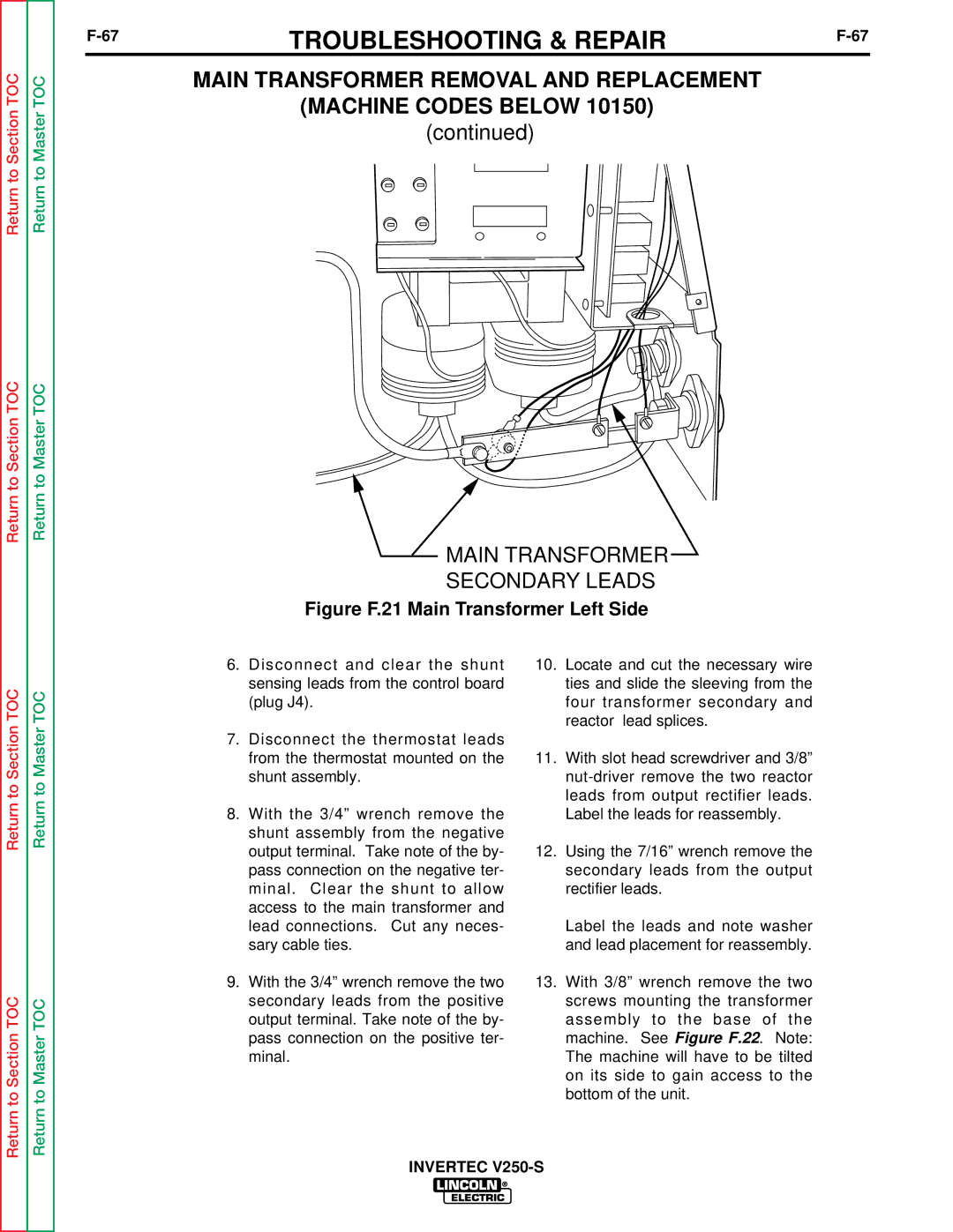 Lincoln Electric V250-S service manual Main Transformer Secondary Leads 