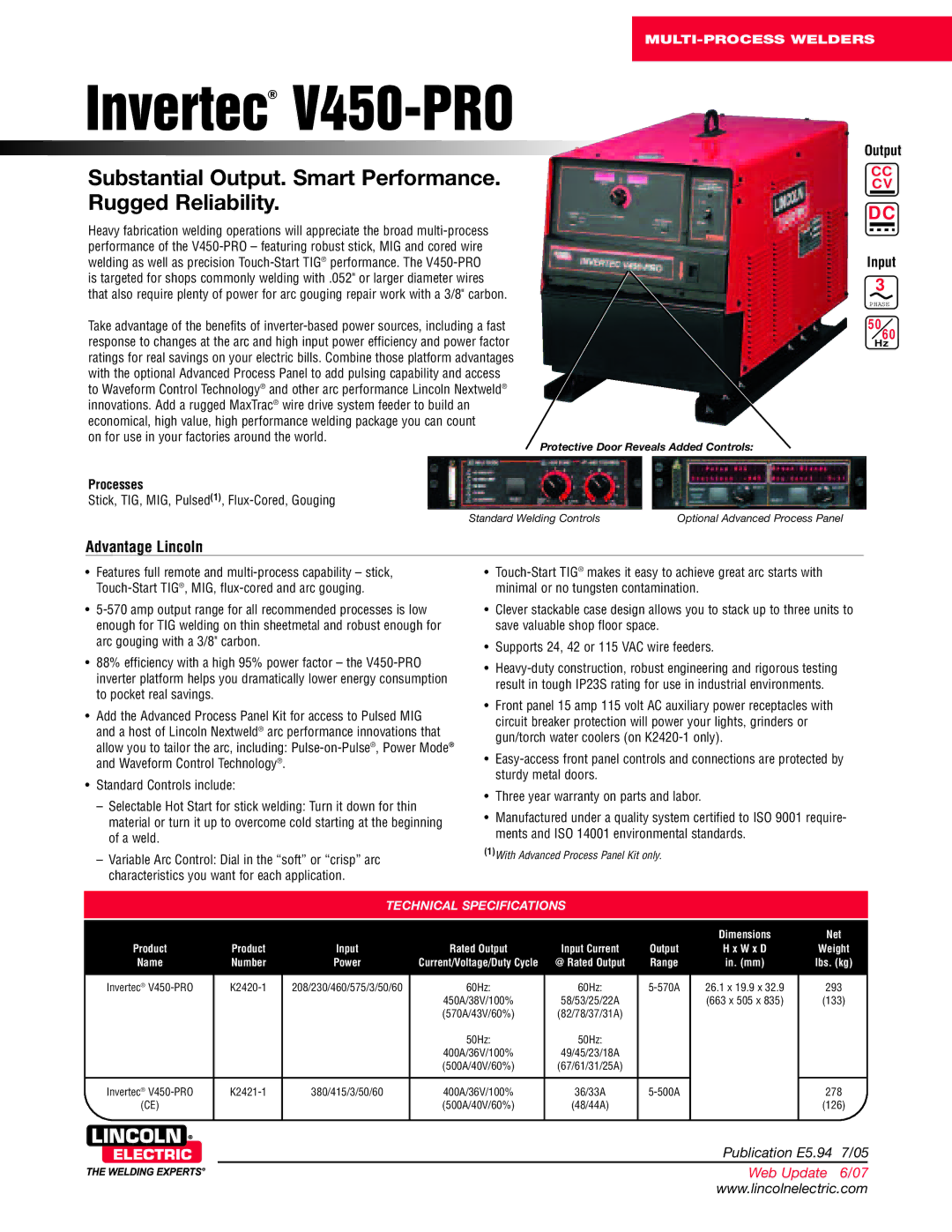 Lincoln Electric technical specifications Invertec V450-PRO 