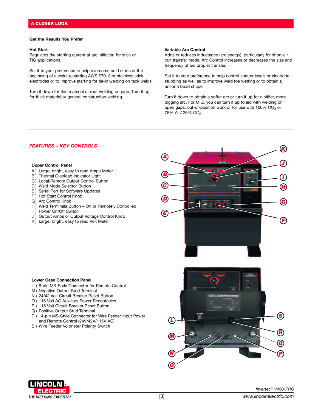 Lincoln Electric V450-PRO technical specifications Np O, Features KEY Controls 