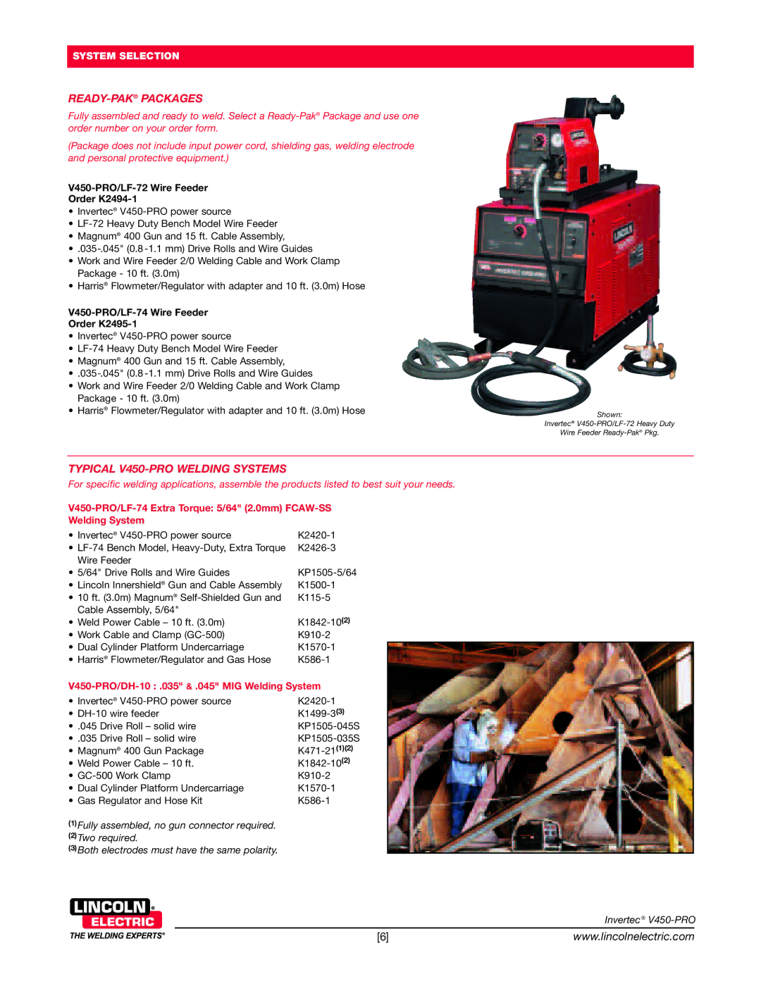 Lincoln Electric Ready-Pakpackages, Typical V450-PRO Welding Systems, V450-PRO/LF-72 Wire Feeder Order K2494-1 