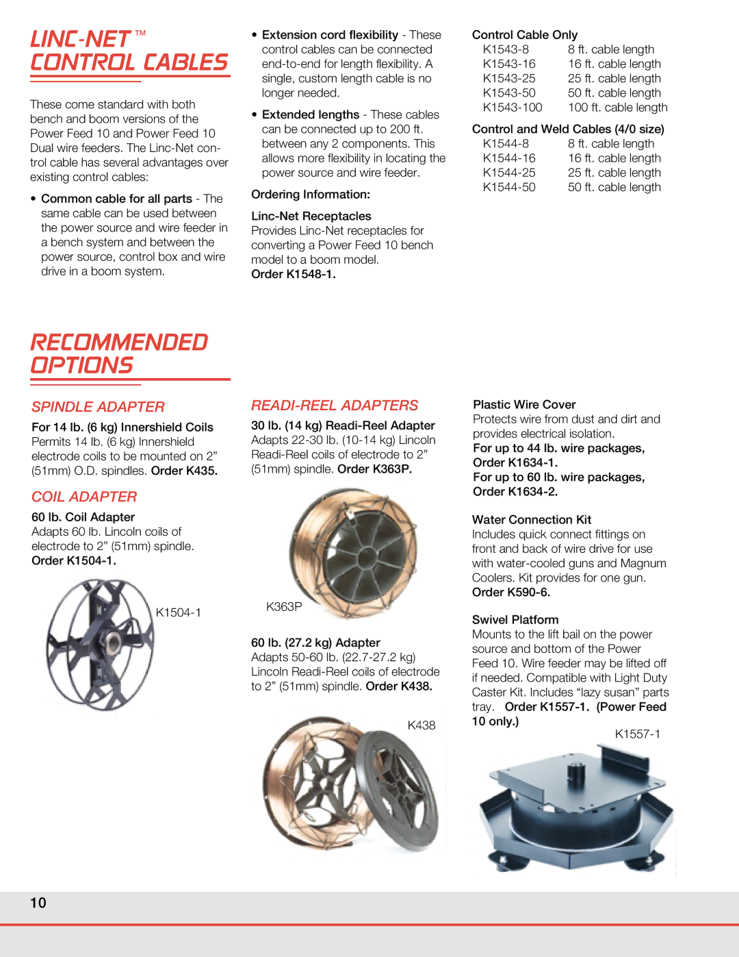 Lincoln Electric WELDING SYSTEMS manual LINC-NET TM Control Cables, Recommended Options 
