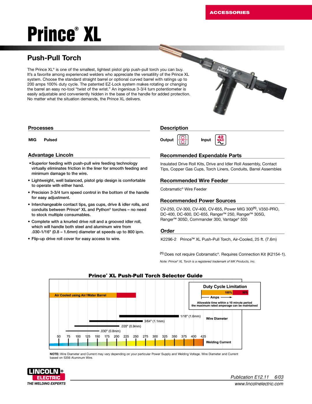 Lincoln Electric XL manual ProcessesDescription, Advantage Lincoln Recommended Expendable Parts, Recommended Wire Feeder 