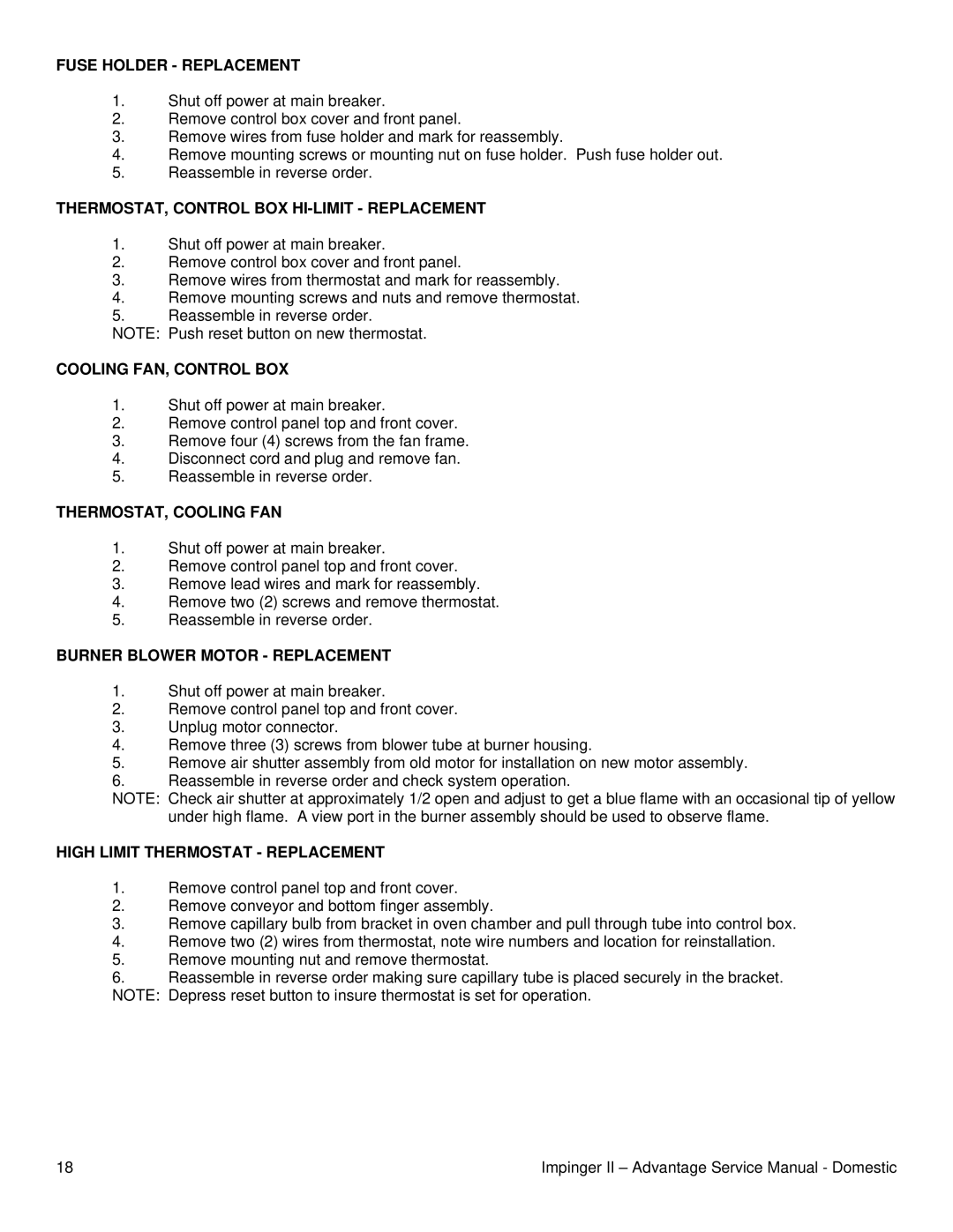 Lincoln II - Advantage Series service manual Fuse Holder Replacement, THERMOSTAT, Control BOX HI-LIMIT Replacement 