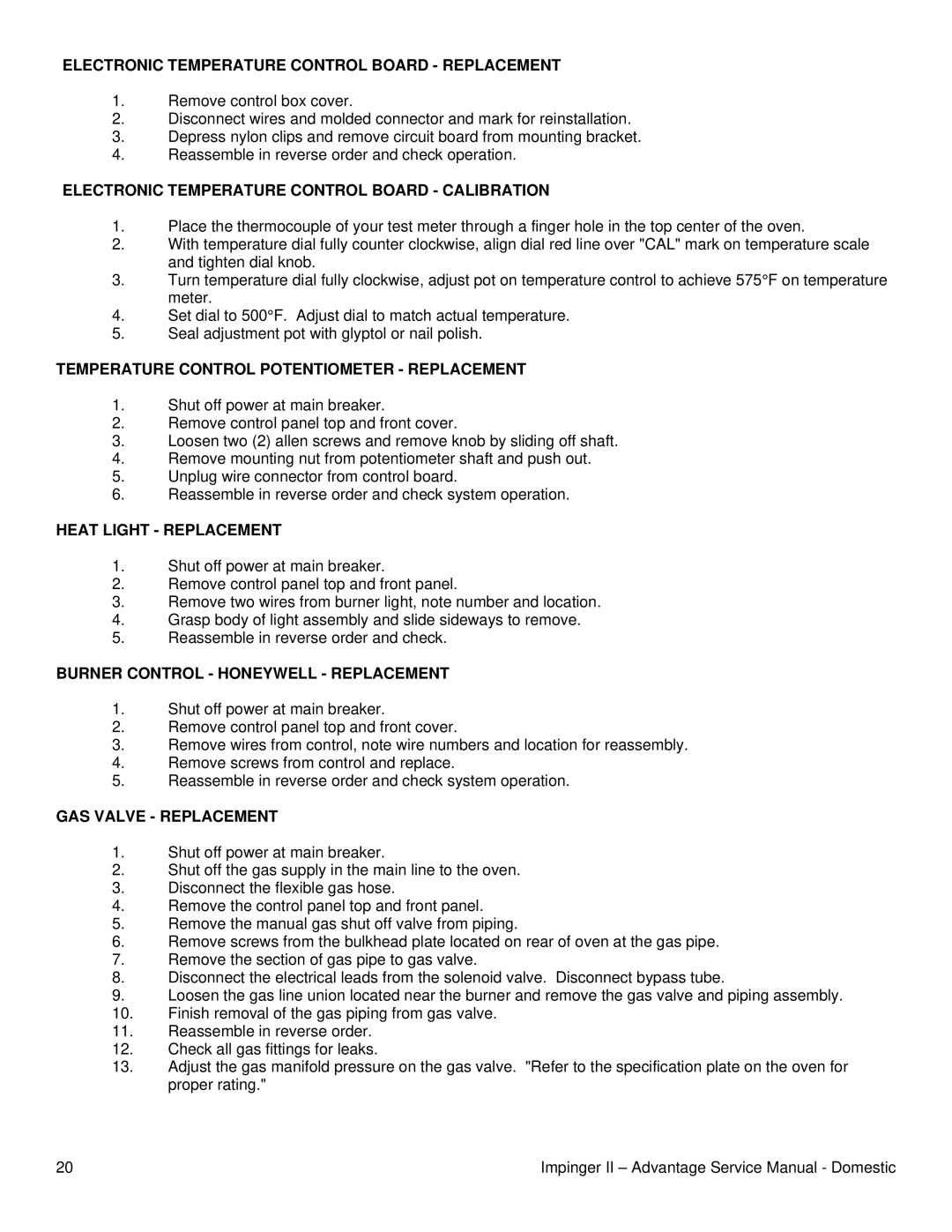 Lincoln II - Advantage Series service manual Electronic Temperature Control Board Replacement, Heat Light Replacement 