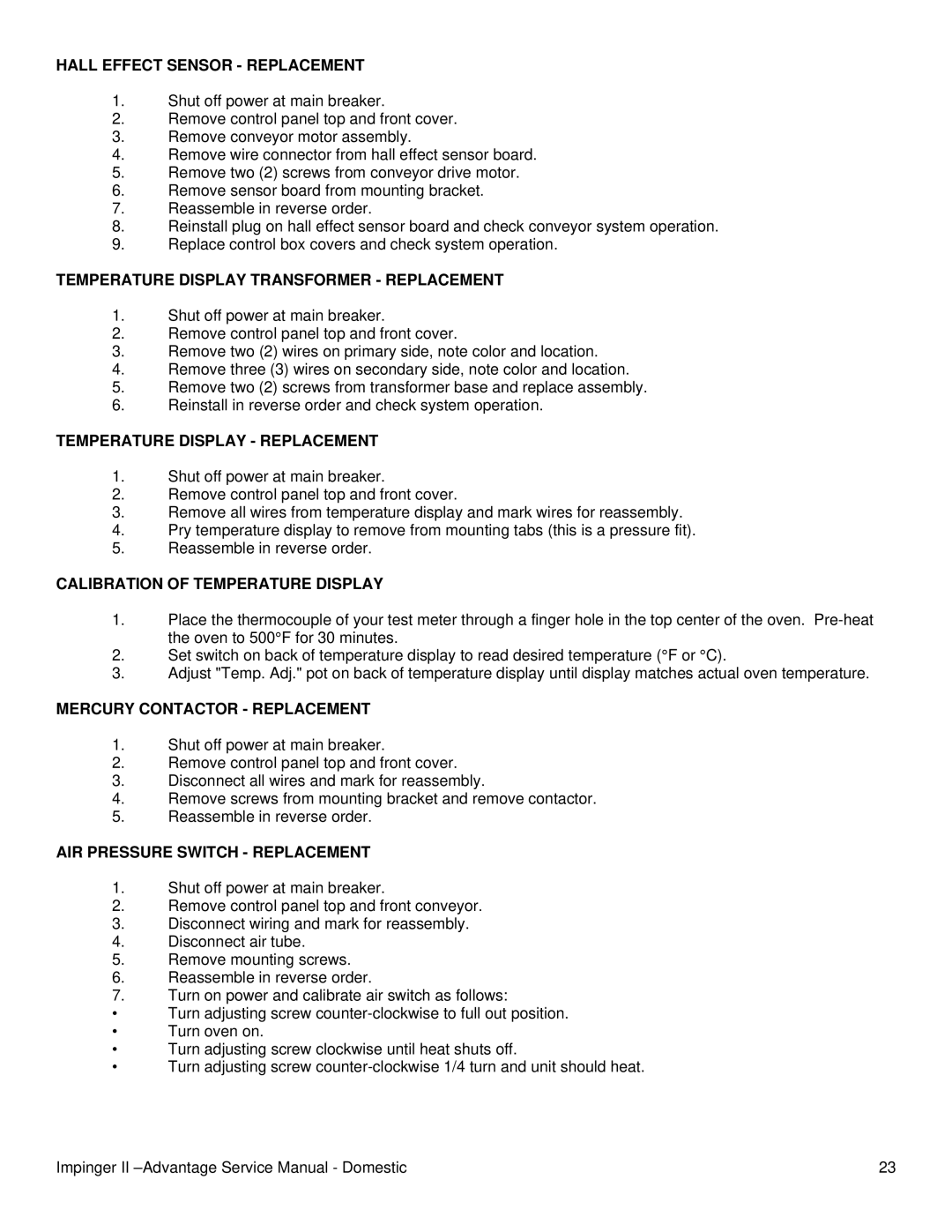 Lincoln II - Advantage Series service manual Hall Effect Sensor Replacement, Temperature Display Transformer Replacement 