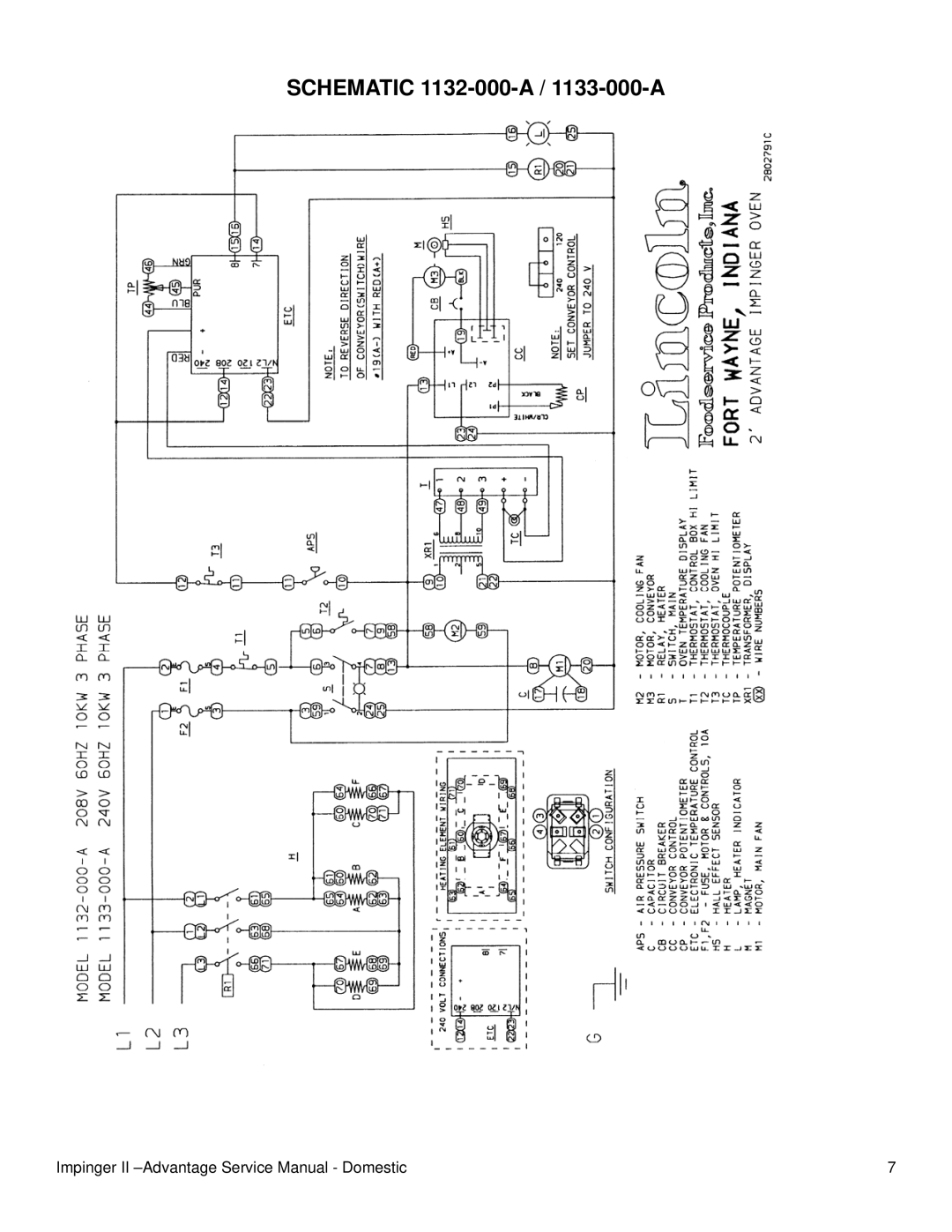 Lincoln II - Advantage Series service manual Schematic 1132-000-A / 1133-000-A 