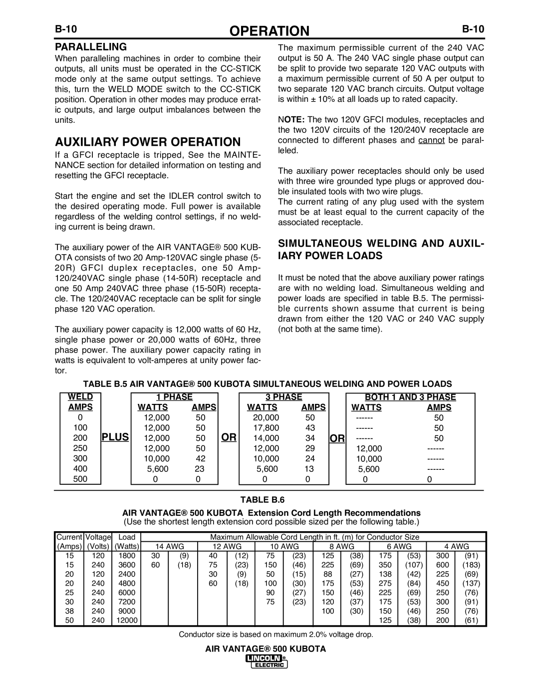 Lincoln IM985 manual Auxiliary Power Operation, Paralleling, Simultaneous Welding and AUXIL- Iary Power Loads, Plus 