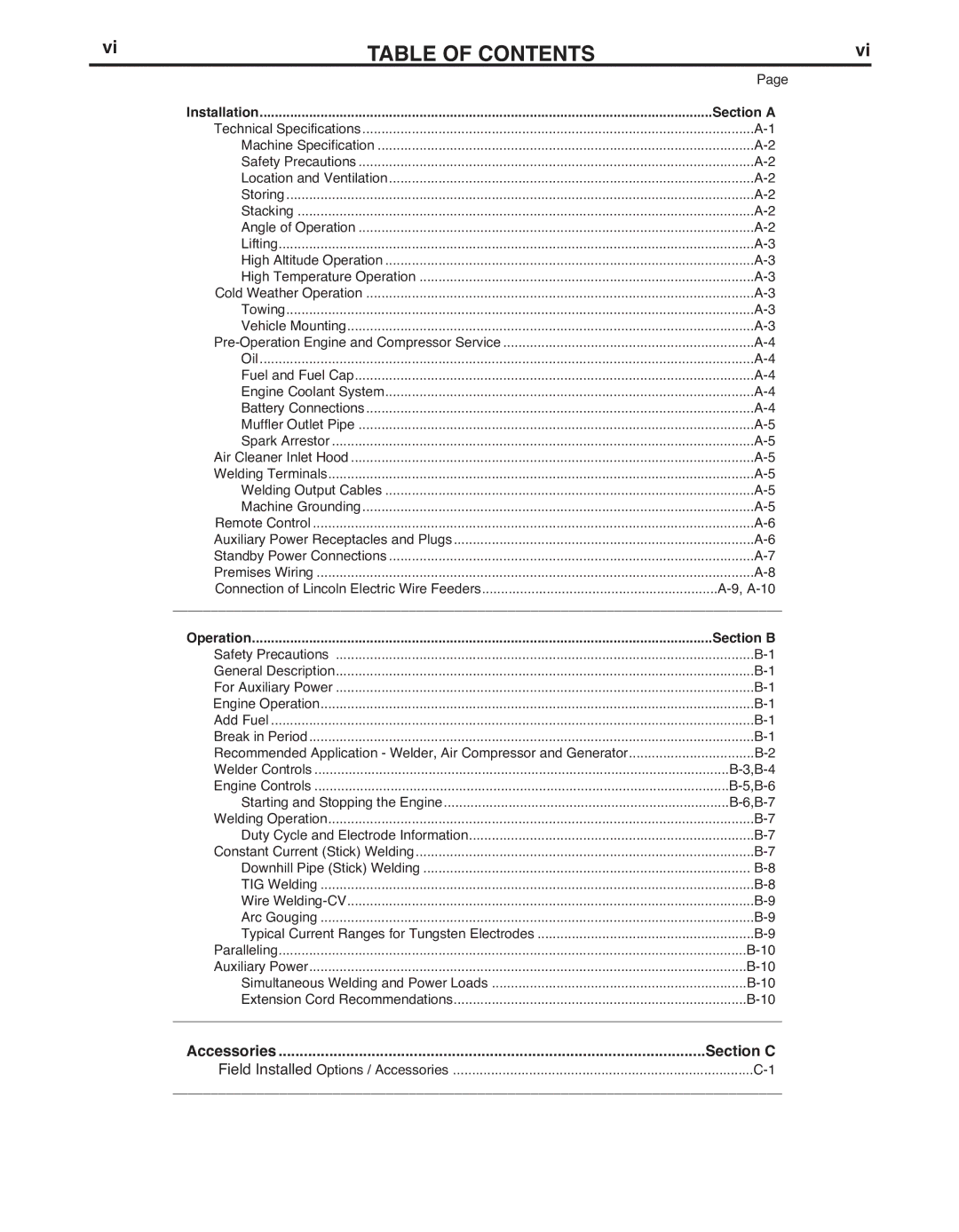 Lincoln IM985 manual TAbLE of Contents 