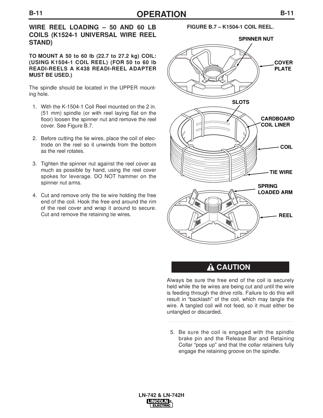 Lincoln LN-742H manual READI-REELS a K438 READI-REEL Adapter Must be Used, Figure B.7 K1504-1 Coil Reel 