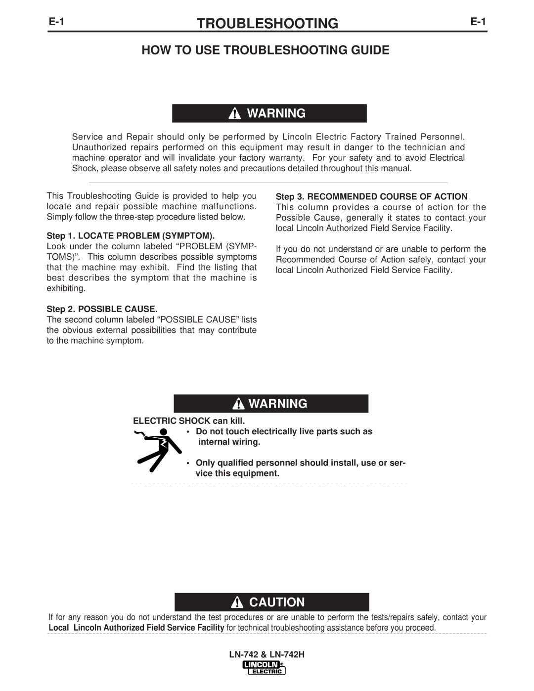 Lincoln LN-742H manual HOW to USE Troubleshooting Guide 