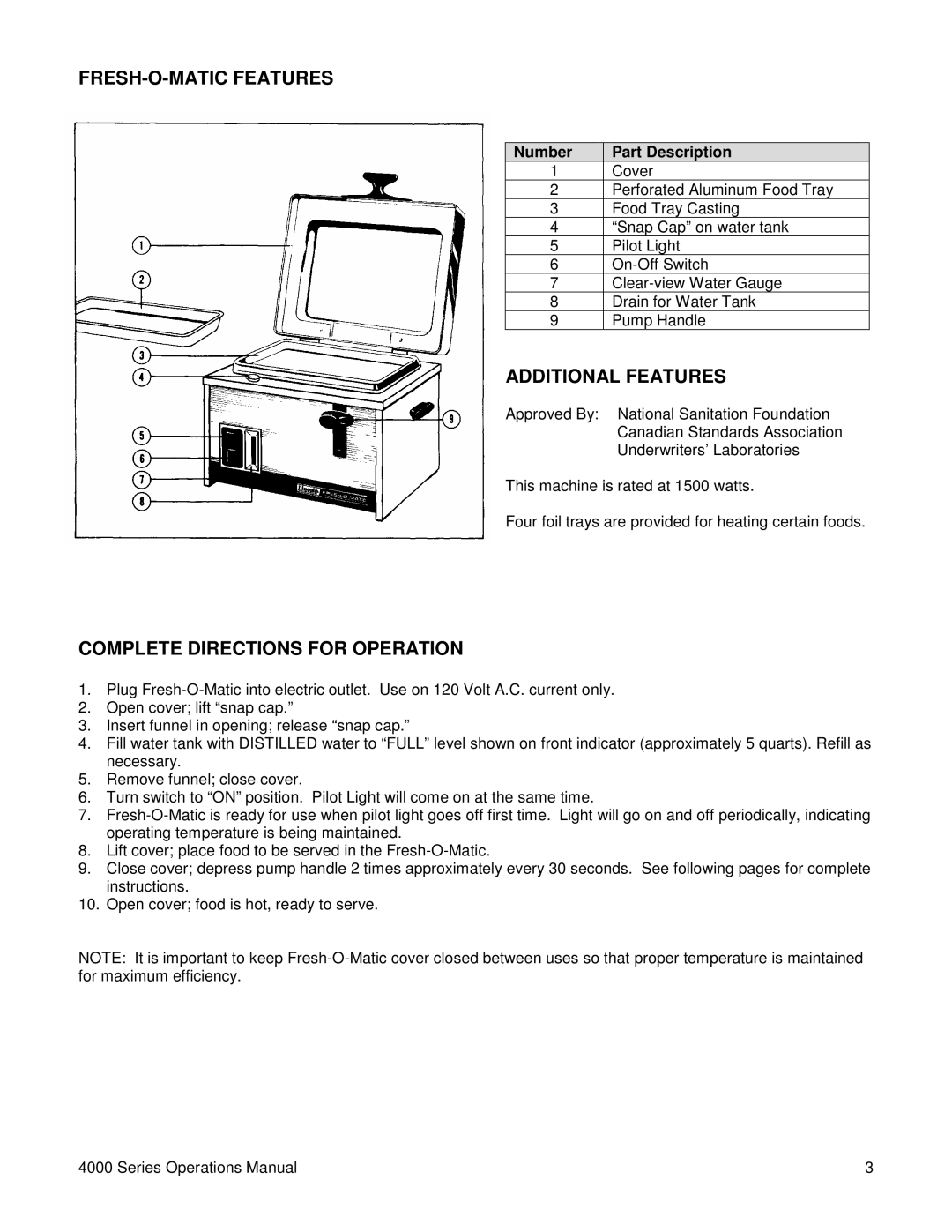 Lincoln MODEL 4000 SERIES manual FRESH-O-MATIC Features, Additional Features, Complete Directions for Operation 