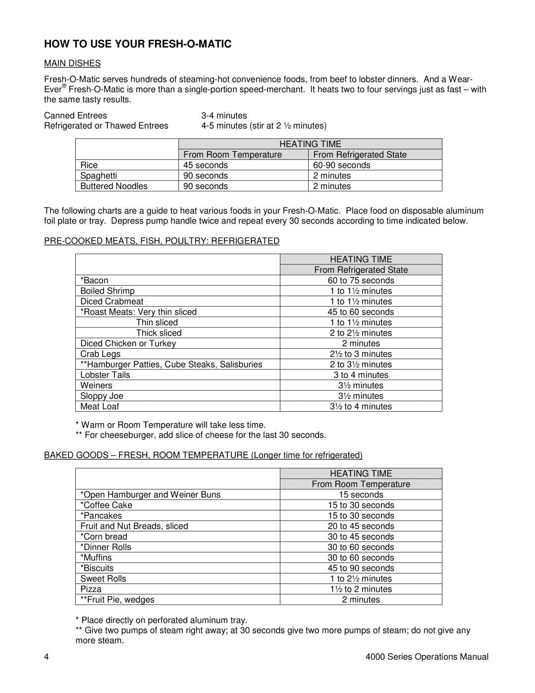 Lincoln MODEL 4000 SERIES manual HOW to USE Your FRESH-O-MATIC, Main Dishes, Heating Time 