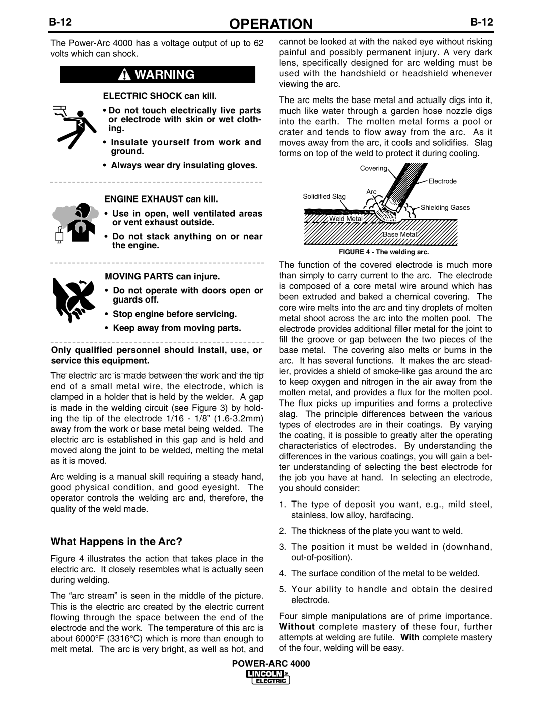 Lincoln POWER-ARC 4000 manual What Happens in the Arc?, Welding arc 