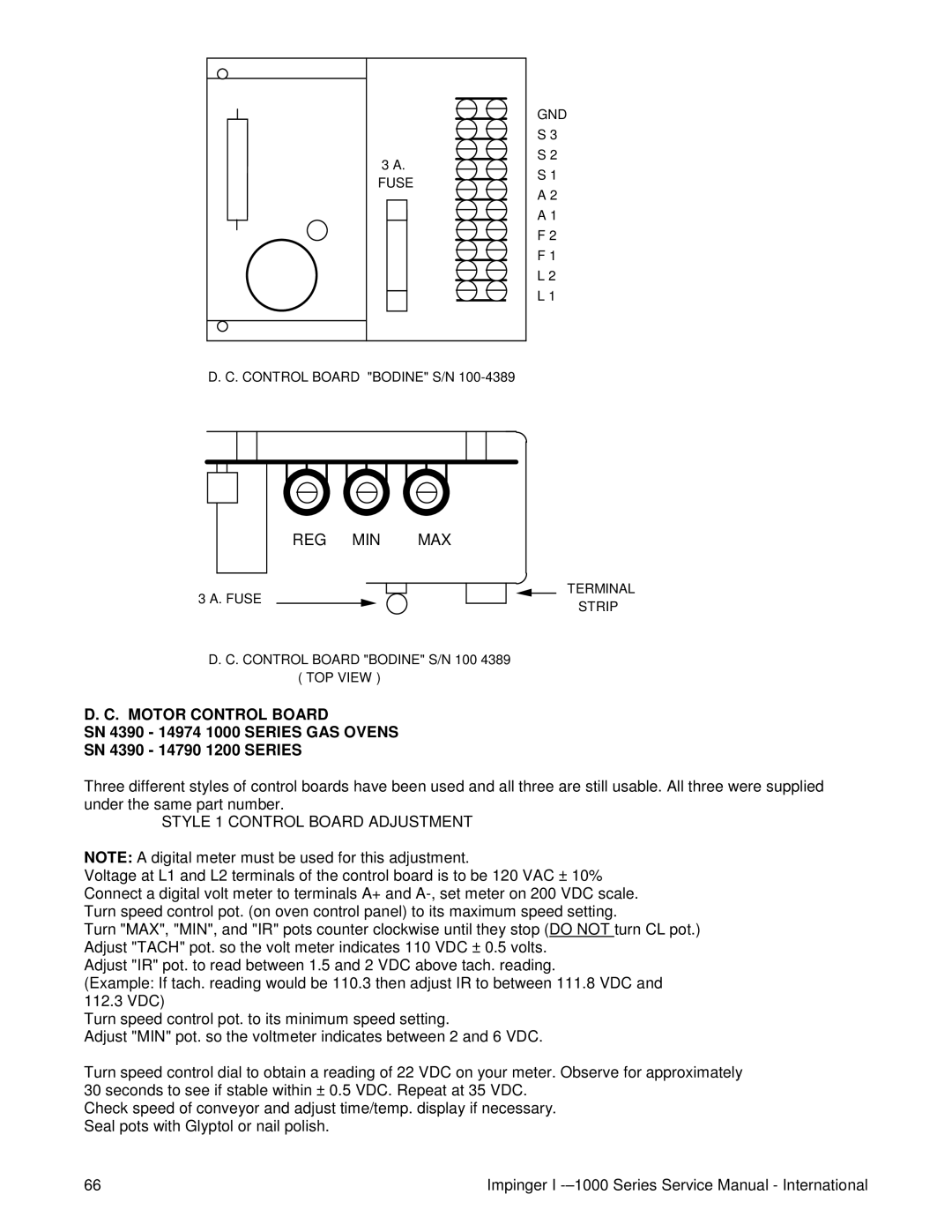 Lincoln Series 1000, Series 1200 service manual Reg Min Max, Motor Control Board, Style 1 Control Board Adjustment 