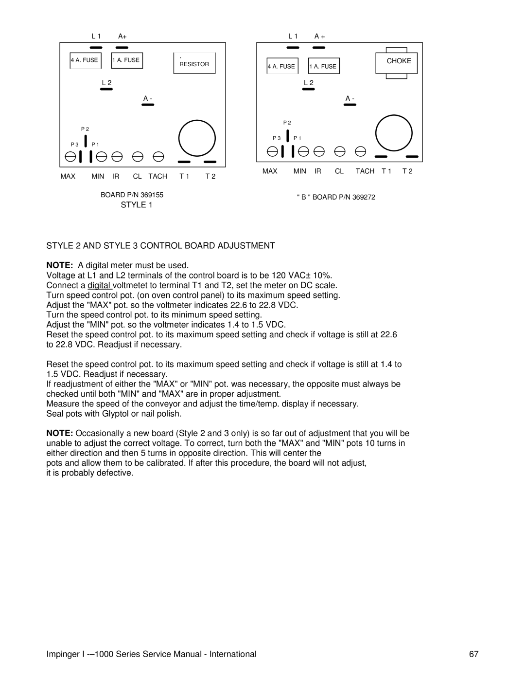 Lincoln Series 1200, Series 1000 service manual Style 2 and Style 3 Control Board Adjustment 