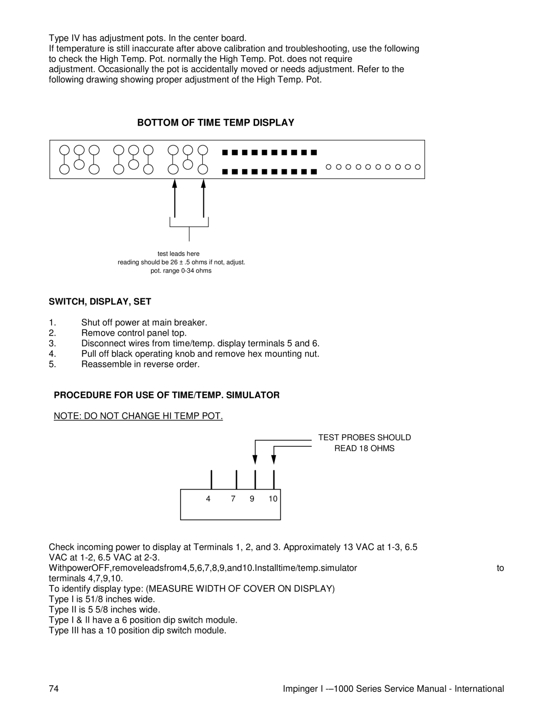 Lincoln Series 1000, Series 1200 service manual Switch, Display, Set, Procedure for USE of TIME/TEMP. Simulator 