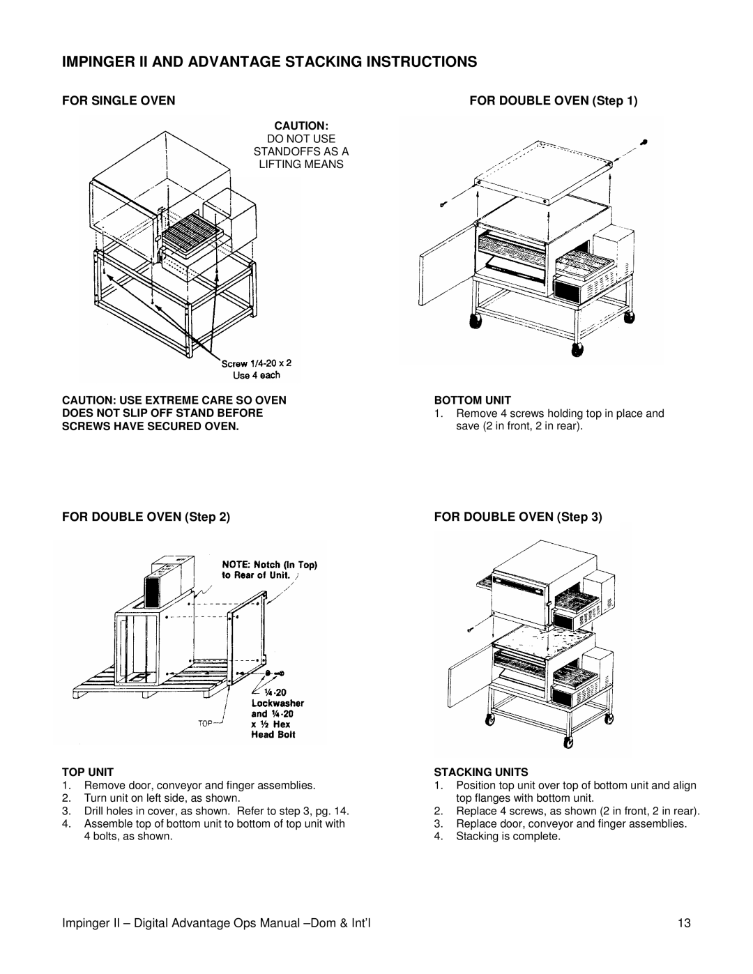 Lincoln Series 1100 manual Impinger II and Advantage Stacking Instructions, For Single Oven 