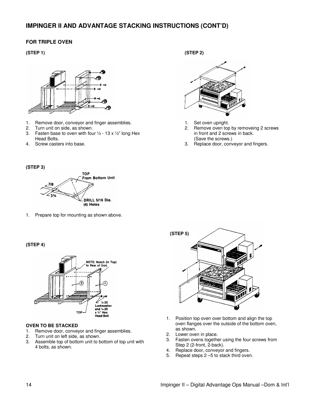 Lincoln Series 1100 manual Impinger II and Advantage Stacking Instructions CONT’D, For Triple Oven 