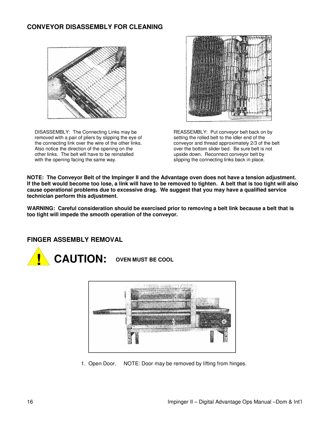 Lincoln Series 1100 manual Conveyor Disassembly for Cleaning, Finger Assembly Removal 