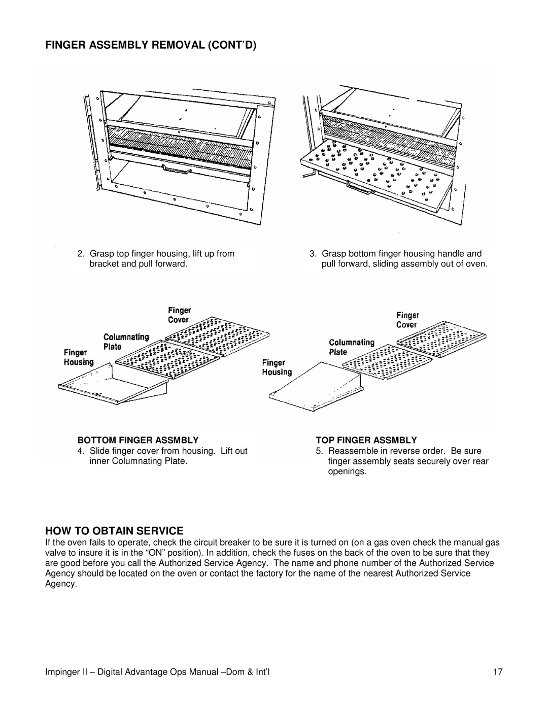 Lincoln Series 1100 manual Finger Assembly Removal CONT’D, HOW to Obtain Service, Bottom Finger Assmbly, TOP Finger Assmbly 