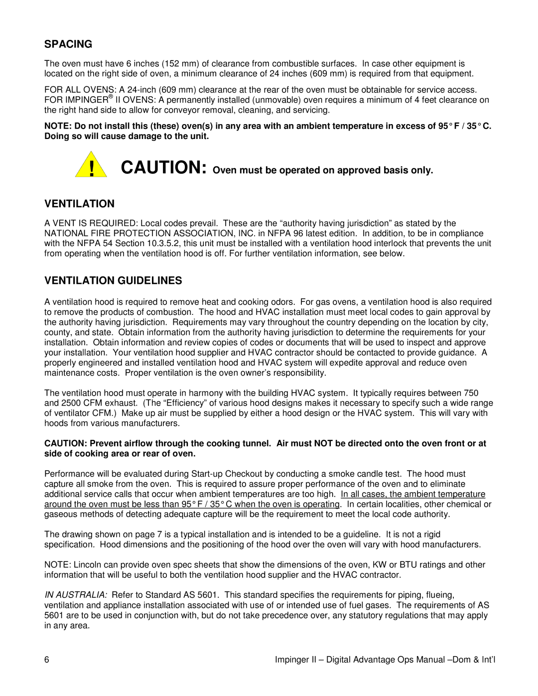 Lincoln Series 1100 manual Spacing, Ventilation Guidelines 