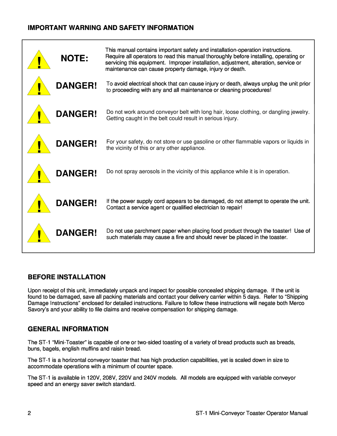 Lincoln ST-1 specifications Important Warning And Safety Information, Before Installation, General Information 