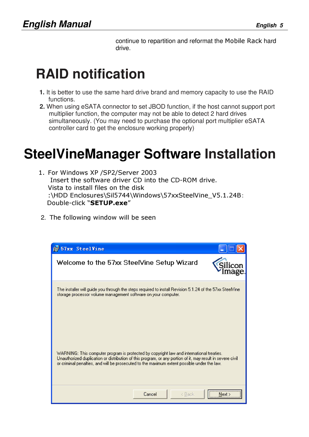 Lindy 20288 user manual RAID notification, SteelVineManager Software Installation 