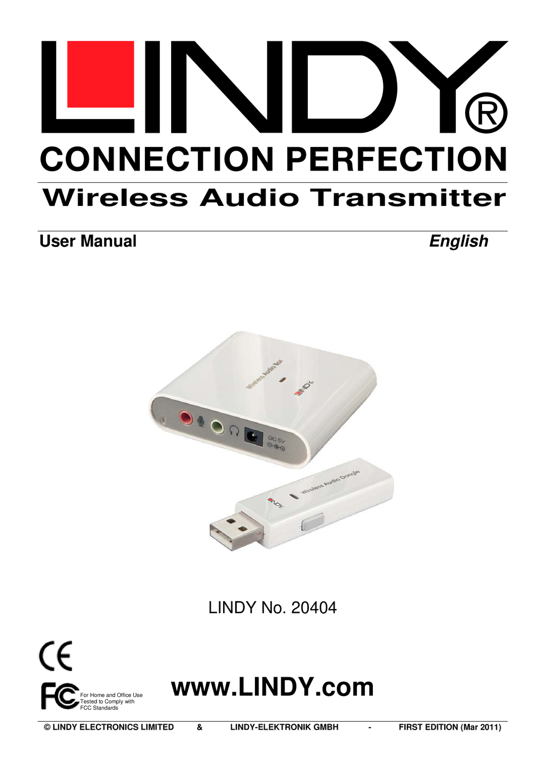 Lindy 20404 user manual Wireless Audio Transmitter, English 