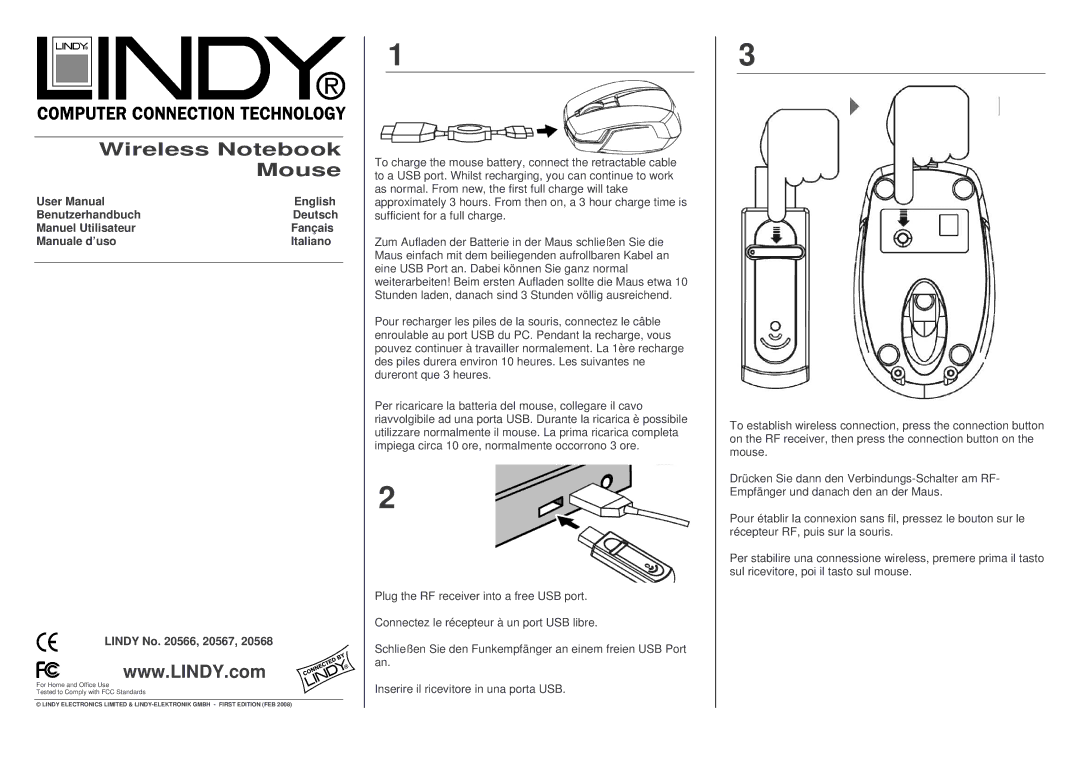 Lindy 20566 user manual Wireless Notebook Mouse 