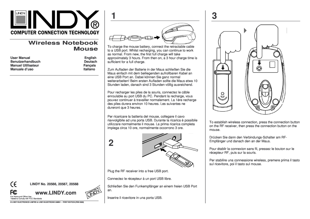 Lindy 20566 user manual User Manual, English, Benutzerhandbuch, Deutsch, Manuel Utilisateur, Fançais, Manuale d’uso 