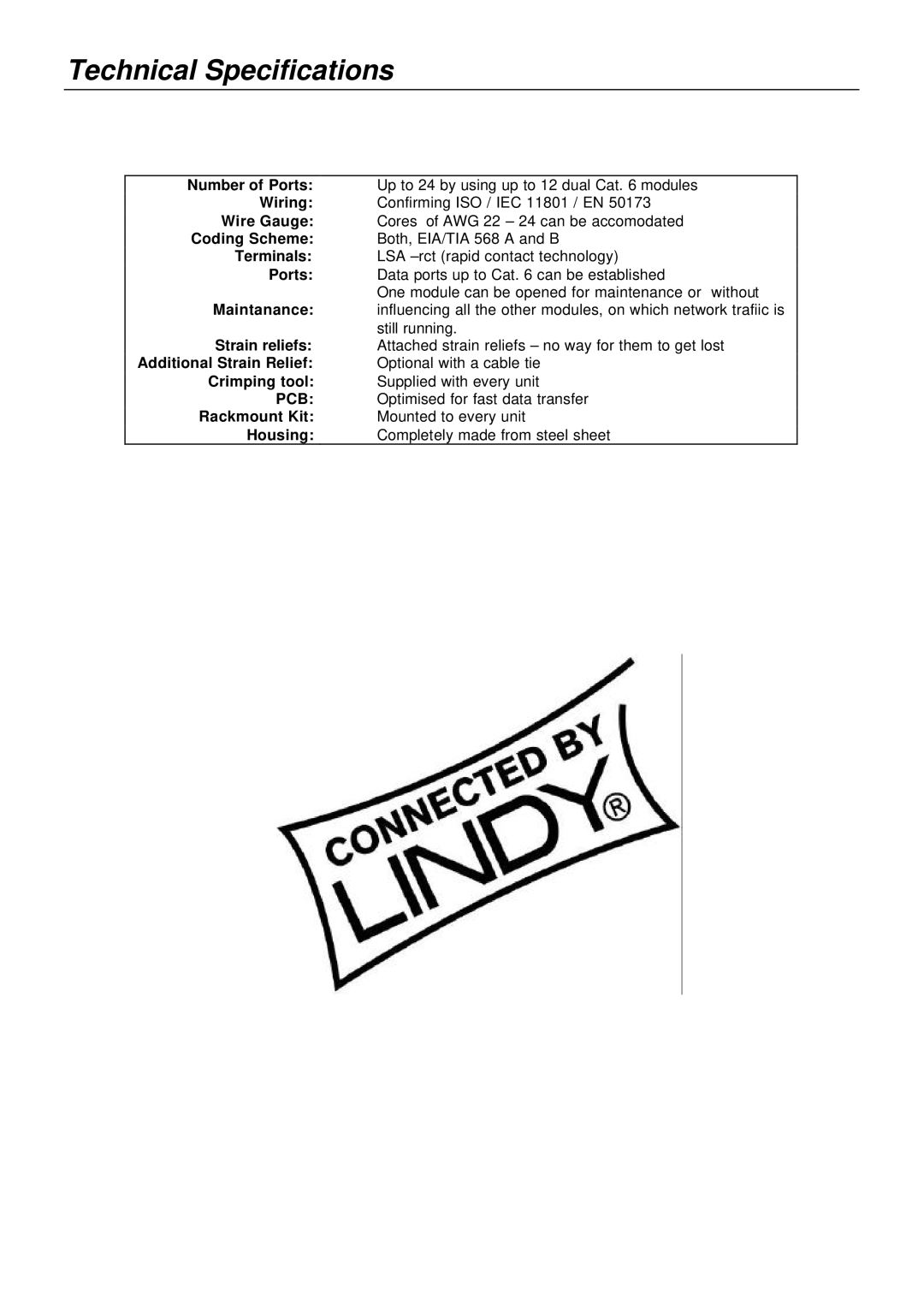 Lindy 20704, 20703 manual Technical Specifications 