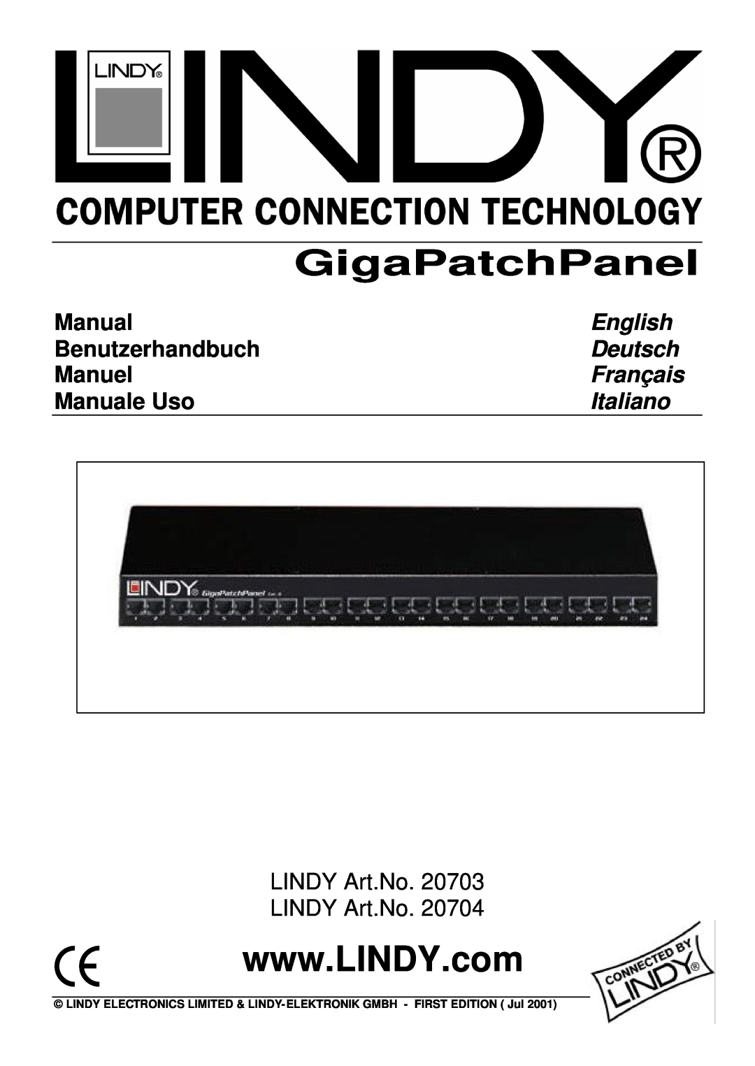 Lindy 20703, 20704 manual English, Deutsch, Français, Italiano, GigaPatchPanel, Benutzerhandbuch, Manuel, Manuale Uso 