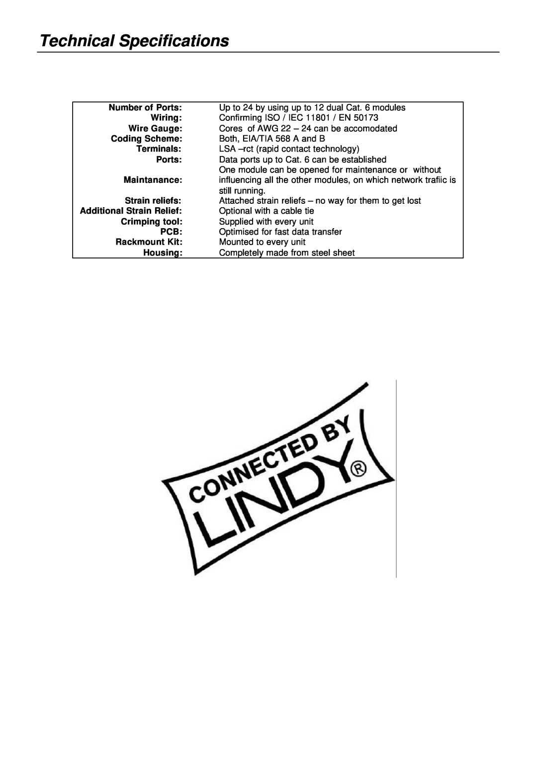 Lindy 20704, 20703 manual Technical Specifications 
