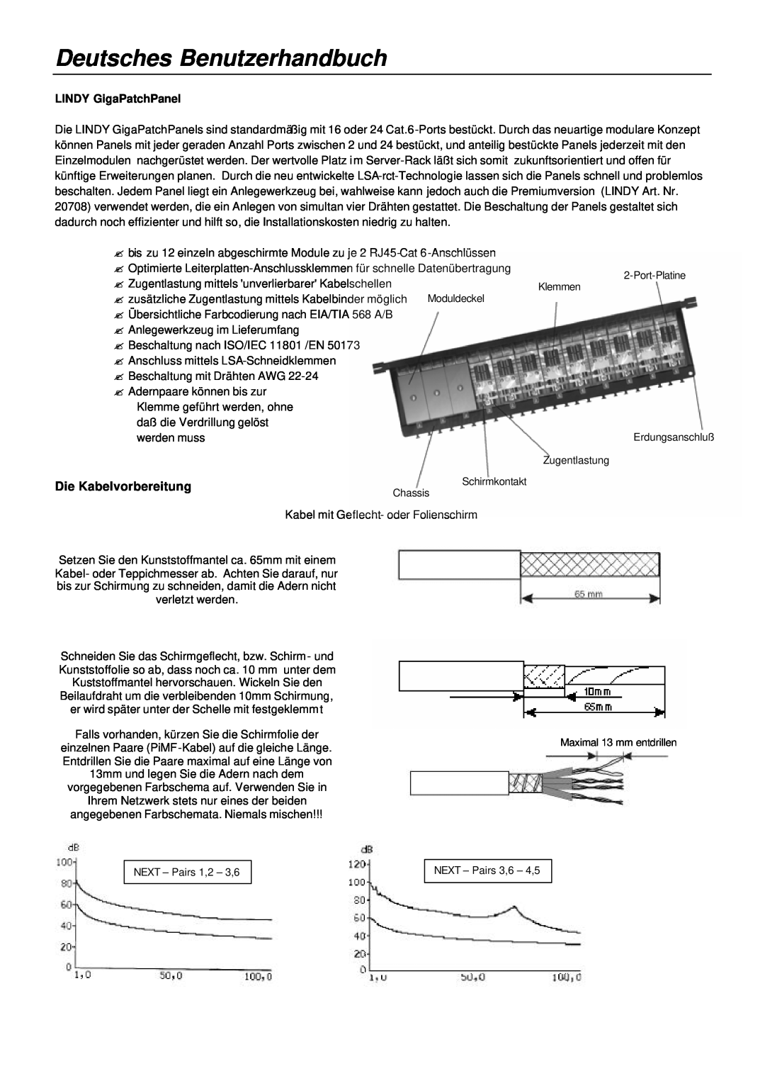 Lindy 20704, 20703 manual Deutsches Benutzerhandbuch, Die Kabelvorbereitung, LINDY GigaPatchPanel 
