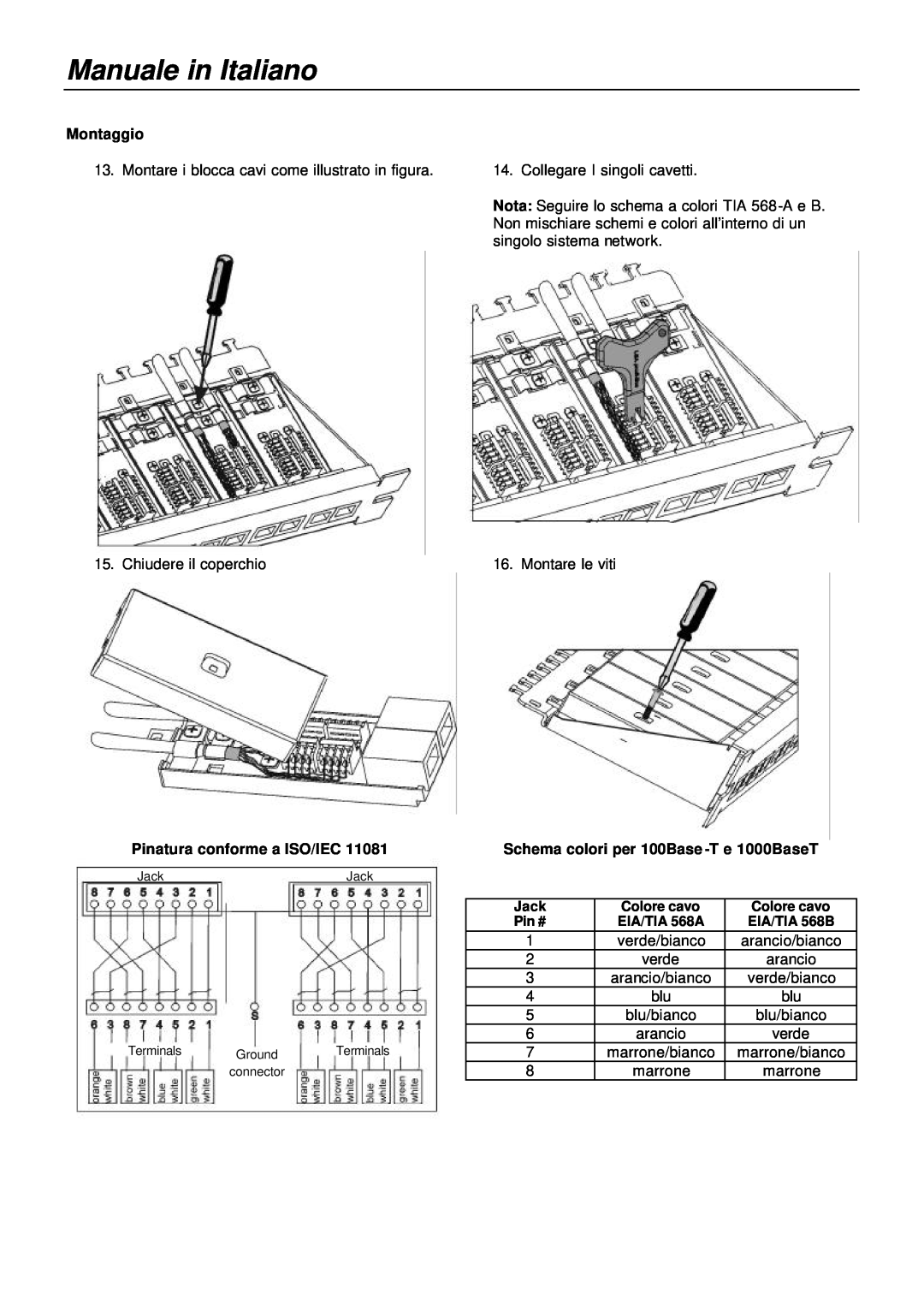 Lindy 20703, 20704 manual Manuale in Italiano, Montaggio, Pinatura conforme a ISO/IEC 