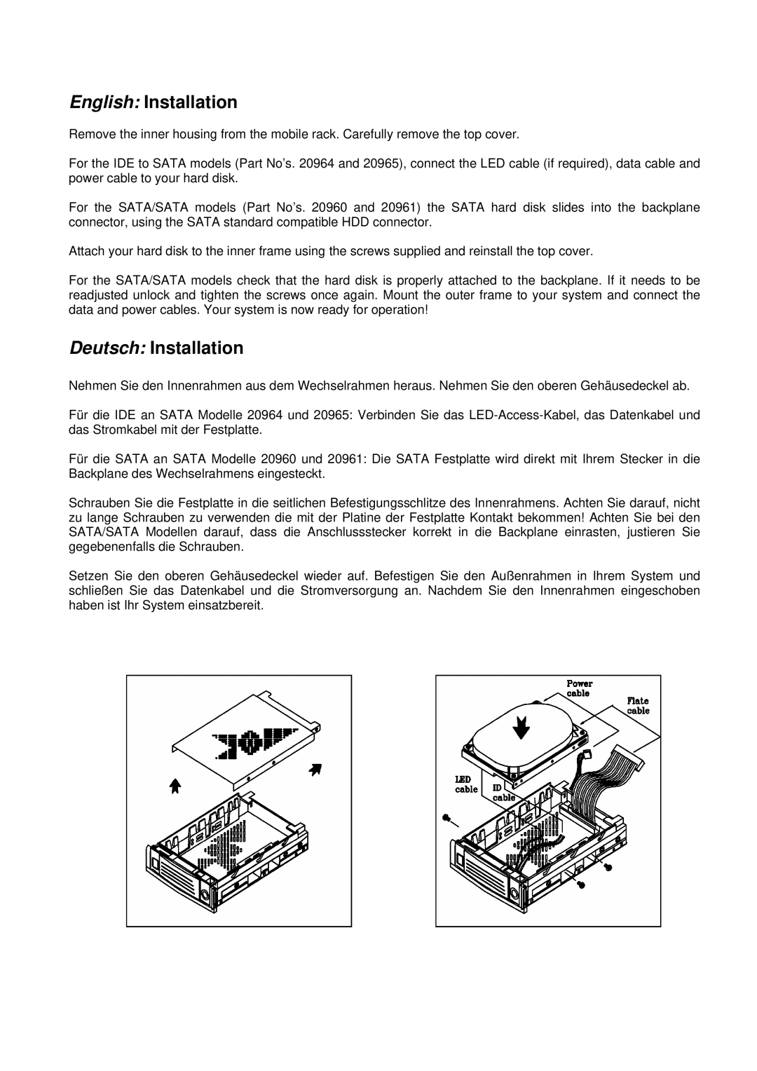 Lindy 20965, 20960 manual English Installation, Deutsch Installation 