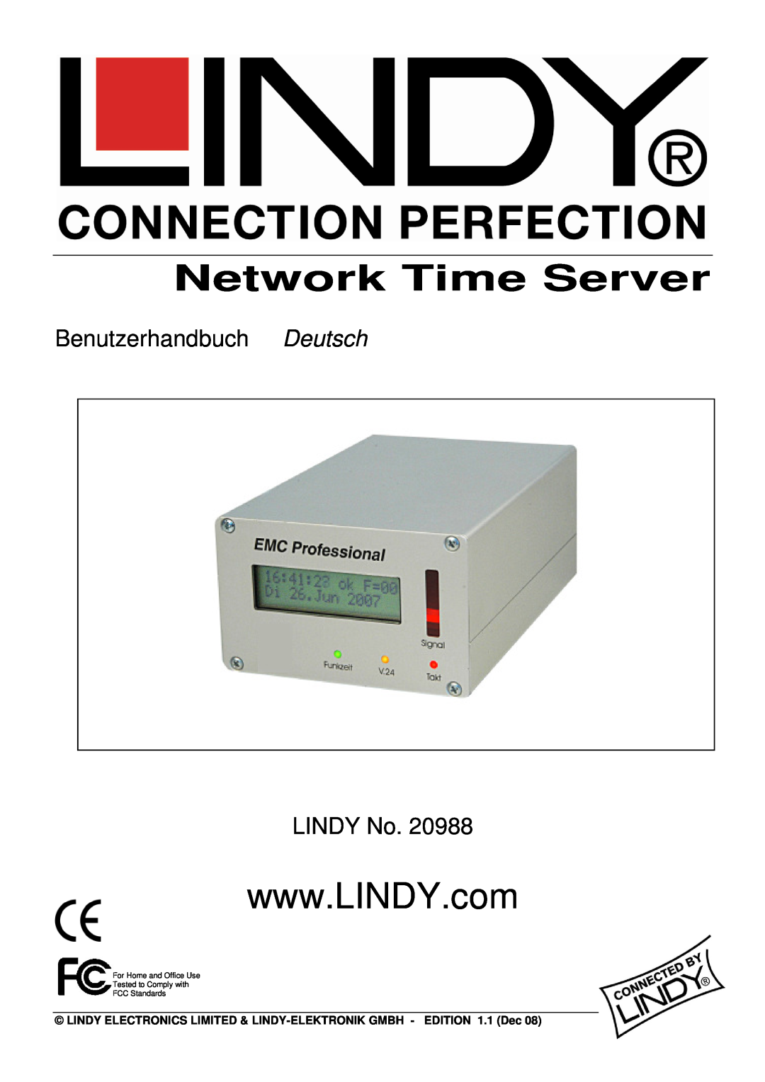 Lindy 20988 manual Network Time Server, Benutzerhandbuch Deutsch LINDY No 