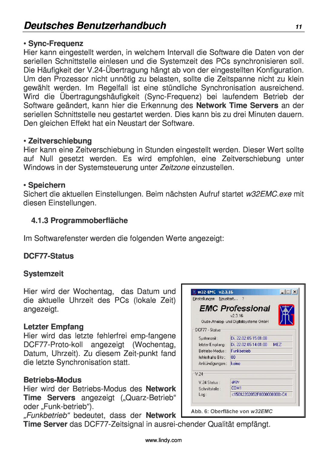 Lindy 20988 Deutsches Benutzerhandbuch, Sync-Frequenz, Zeitverschiebung, Speichern, Programmoberfläche, Letzter Empfang 