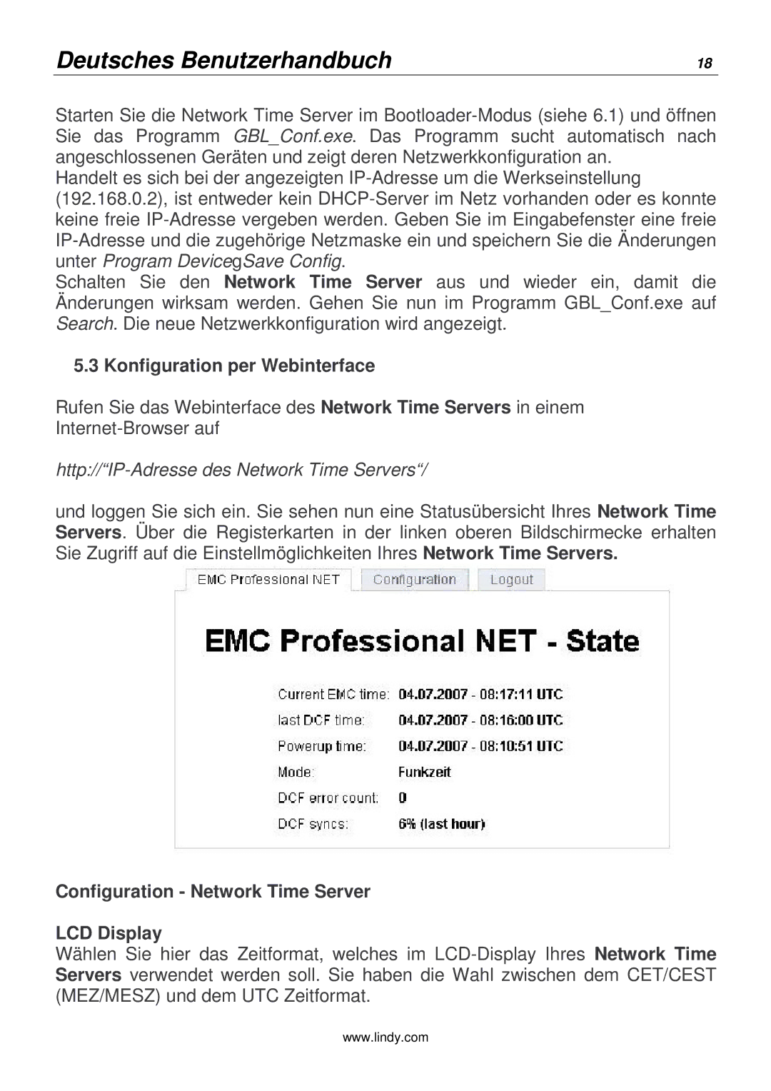 Lindy 20988 manual Konfiguration per Webinterface, Http//IP-Adresse des Network Time Servers 