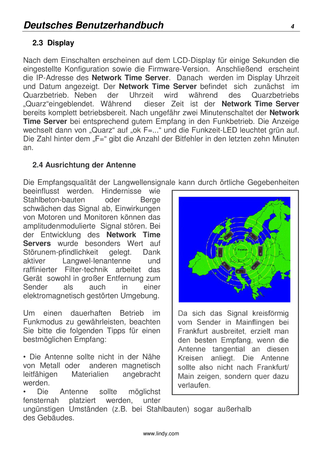 Lindy 20988 manual Display, Ausrichtung der Antenne 