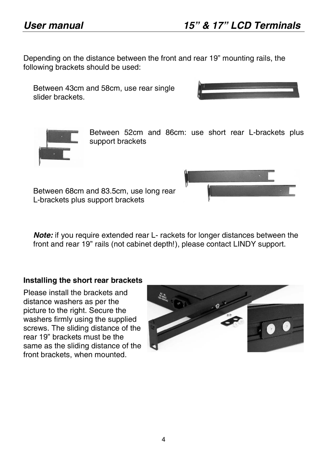 Lindy 21542(FR), 21545(US), 21544(CH), 21543(UK), 21519(CH), 21526(DE), 21540(DE), 21528(FR) Installing the short rear brackets 