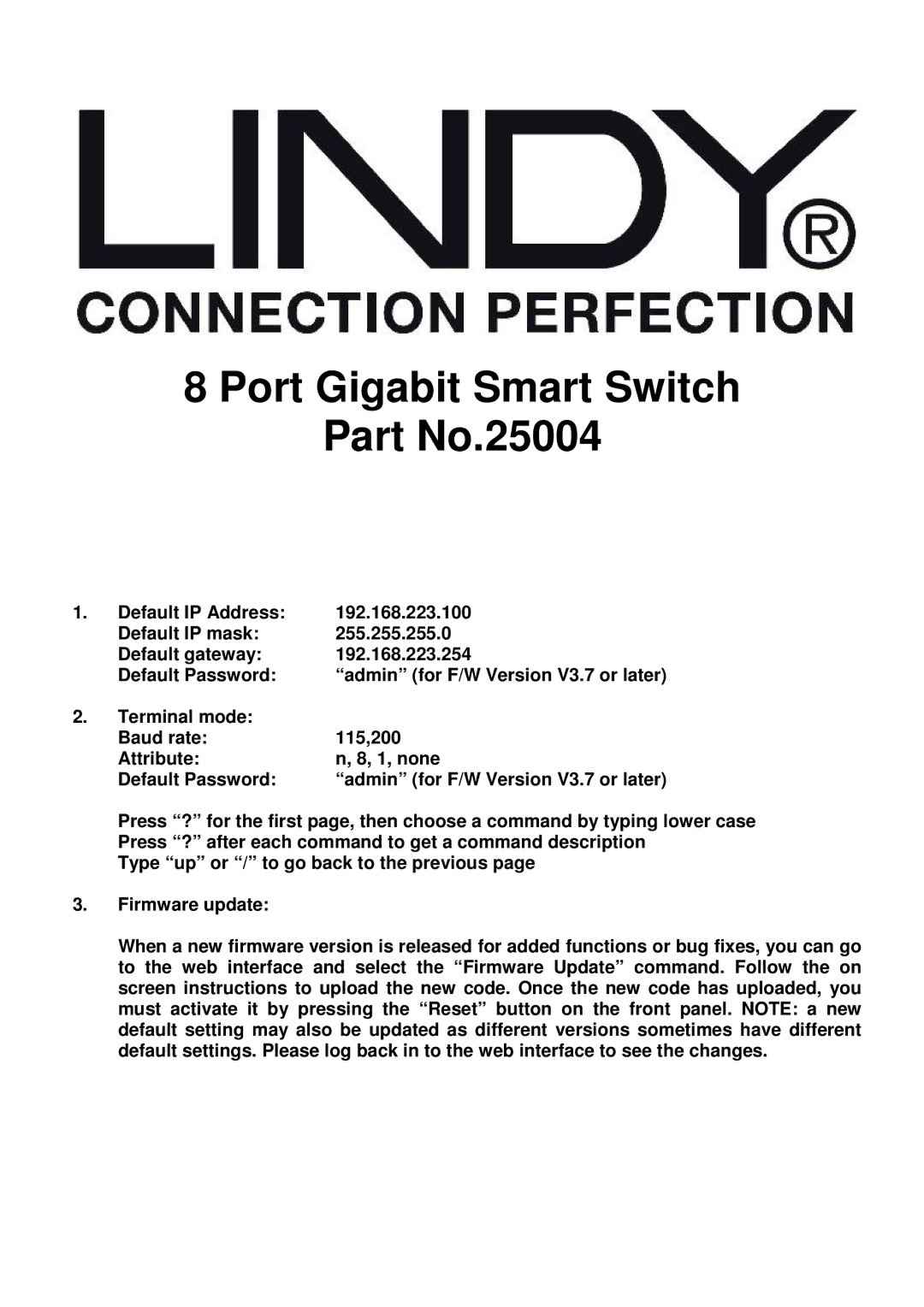 Lindy manual Port Gigabit Smart Switch Part No.25004 
