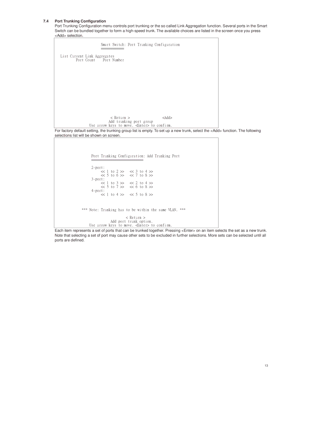 Lindy 25008 manual Usv oj, Port Trunking Configuration 