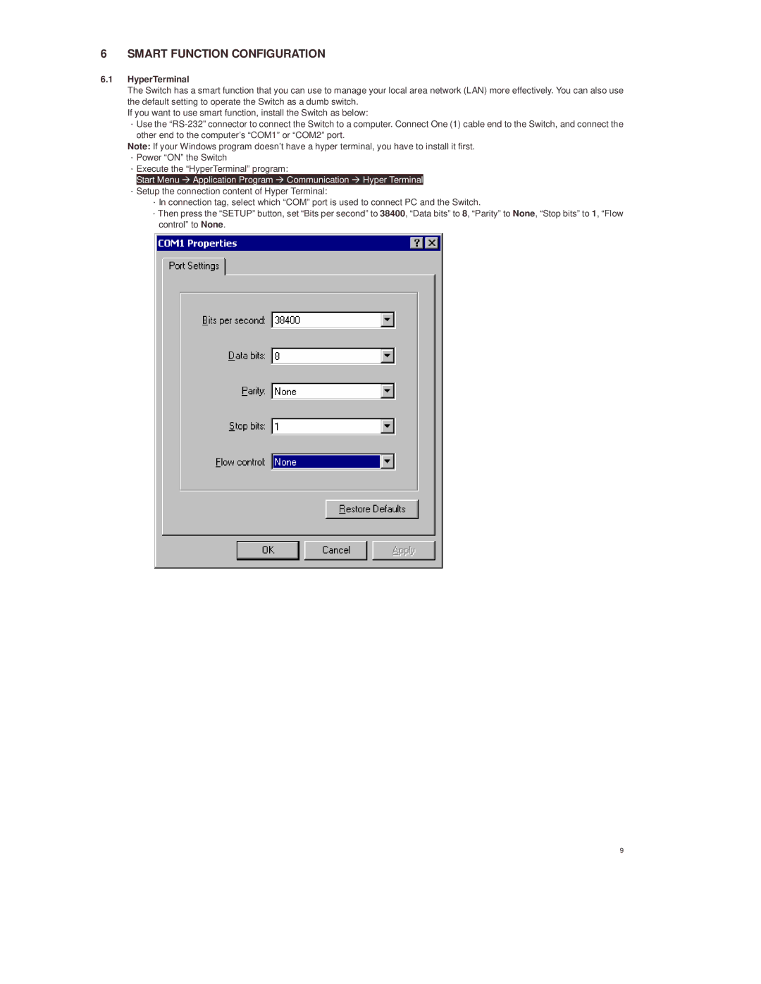 Lindy 25008 manual Smart Function Configuration, HyperTerminal 