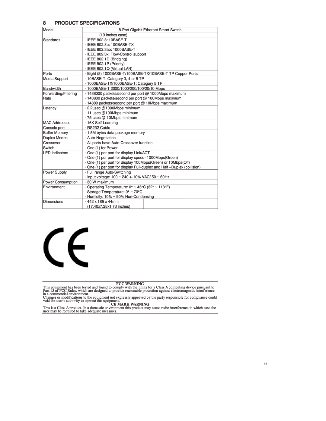 Lindy 25008 manual Product Specifications, Fcc Warning, Ce Mark Warning 