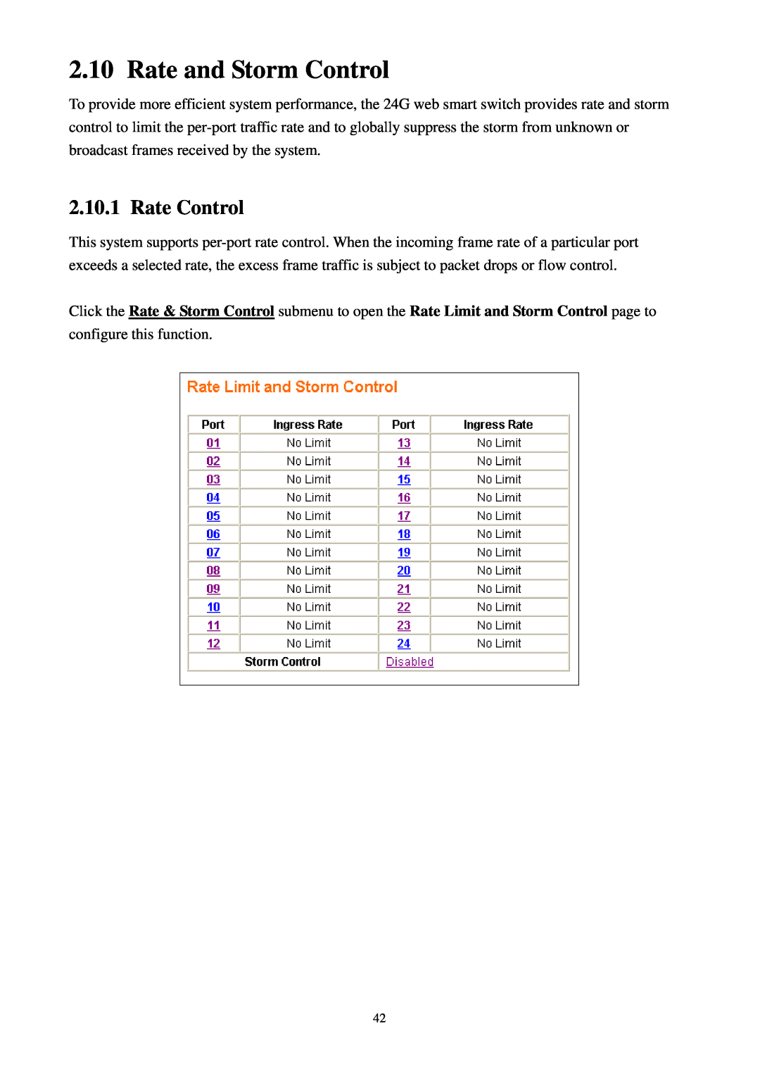 Lindy 25010 user manual Rate and Storm Control, Rate Control 
