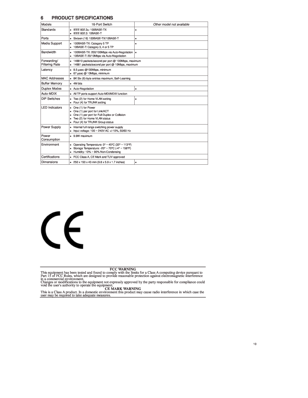 Lindy 25020 manual Product Specifications, Fcc Warning, Ce Mark Warning 