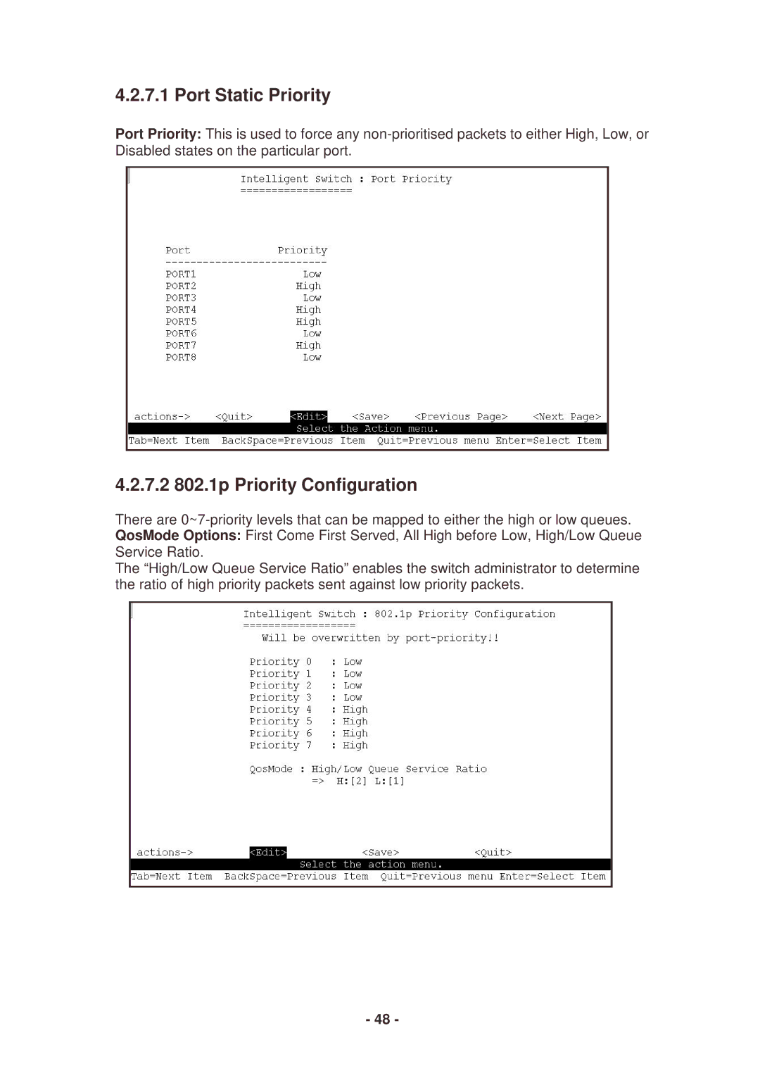 Lindy 25030 user manual Port Static Priority, 7.2 802.1p Priority Configuration 